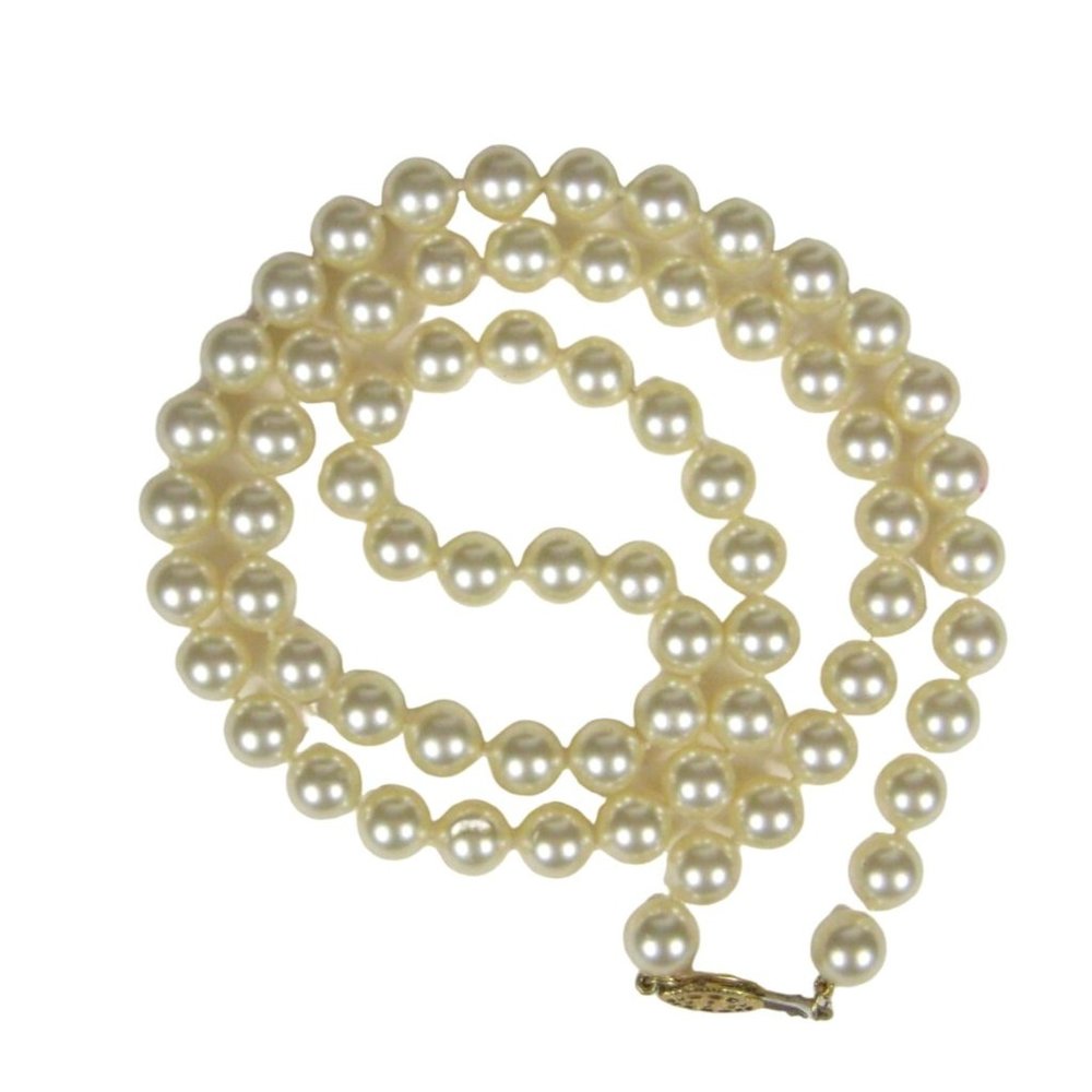 Imitation Pearl Beaded Necklace 26 inch Goldtone Fish Clasp Strand Jewelry